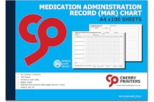 CHERRY PRINTERS Cherry MAR Chart (Medication Administration Record) Book A4 100pages 80gsm