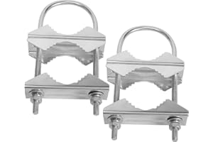 Geieold Double Antenna Mast Clamp V-Jaw Bracket U Bolts Pipe Mounting Hardware 2 Sets for WiFi Antenna, TV Antenna