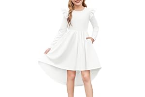 Arshiner Langarm Kleid Mädchen Festlicheskleid Herbst Winter Kinderkleid A-Linie Partykleid Rundhals Rüschenkleid Freizeitkleid mit Tasche