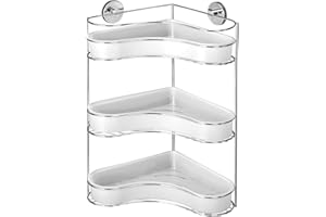 ‎WENKO WENKO Vacuum-Loc® Eckregal 3 Etagen Milazzo, Wandablage zur Montage ohne bohren, Duschablage, Regal für Badezimmer und Küche aus verchromtem Metall mit Kunststoffeinsatz in Weiß, 35 x 47,5 x 24 cm