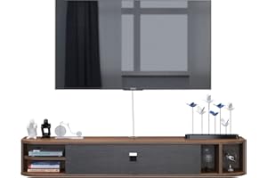 Pmnianhua Floating TV Shelves, Floating TV Unit Wall Mounted Under TV Stand Floating TV Console Entertainment Shelf Wall TV Cabinet for Living Room (140cm, dark brown)