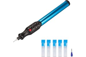 WACAR Electric Micro Engraver Pen Carve Engraving Tool Kit Cordless Precision Engraver with Extal 5pcs Replaceable Diamond Tip Bit for DIY Jewellery Making, Metal, Glass, Wood, Leather (Blue)