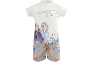 Frozen Movie Disney - Bambina - Tutina Completo Estivo Top a Maniche Corte e Short - Elsa e Anna - Cotone - Primavera Estate - Prodotto Originale