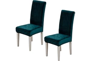Xundefeng Soft Velvet Dining Chair Covers for Dining Room Set of 2 Pack Slipcovers Chairs Cover Stretch Slipcover, Dark Peacock Green