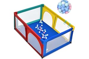 COSTWAY Kojec dla niemowląt 120 x 190 cm, z 50 piłkami do zabawy, kojec z oddychającą siatką i zamkiem błyskawicznym, kratka do raczkowania, 2 drzwi, namiot dla niemowląt i małych dzieci (kolorowy)