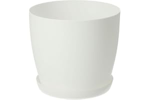 KADAX Macetero con posavasos, maceta redonda de plástico, maceta mate para cactus, helechos, maceta brillante para balcón, apartamento y terraza (30 cm, blanco)