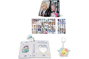 SCISSH SKZ Merch - 60 tarjetas fotográficas personales, 32 calcomanías SKZoo para archivador de álbumes, llavero con texto en inglés "STAY" (Felix)