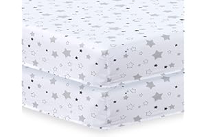 Indus Textiles 2 Pack Cot Bed Fitted Sheets Easy Care Soft and Durable, Little Stars - 60 x 120 cm