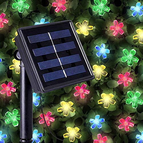 Preisvergleich Produktbild 50 Mehrfarbigen LED Blume Solarlichterketten - Solarbetriebene Wasserfest Solar Garten Lichterketten - Solarlampen mit Eingebaut Nacht Sensor, Kette und Erdspieß - Solarleuchten für Außen, Zaun, Terrasse, Hof, Fußweg, Einfahrt, Draußen, Wand, Garage, Schuppen, Gehweg, Dekoration, Ornamente und Boden von SPV Lights: Der Solarlicht- & Beleuchtungsspezialist (2 Jahre kostenlose Gewährleistung inklusive)