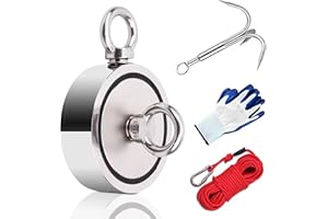 YADODO Peche a l'aimant Puissant Double Face Aimant Neodyme Super Puissant Aimant de Peche 75MM 435kg pour Peche Ramasse Monnaie Chasse Au Trésor avec Grapin Corde 20m Mousqueton Une Paire de Gants