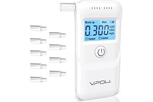 VPOW Ethylotest, Éthylotest Electronique avec Affichage Numérique LCD Bleu, Précision de Qualité, Alcootest Électronique Personnel pour Usage Domestique et Professionnel,Blanc