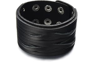 COOLSTEELANDBEYOND Męska szeroka skórzana bransoletka wielopasmowa czarna prawdziwa skóra z zatrzaskami, 18 21CM, Skóra, nie dotyczy