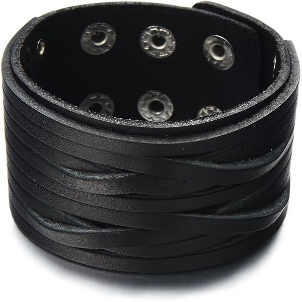 COOLSTEELANDBEYOND Trois Rangées Brun Foncé Noir Tressé Cuir Bracelets COOLSTEELANDBEYOND Trois Rangées Brun Foncé Noir Tressé Cuir Bracelets