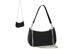 fannos Kleine Handtasche Damen - Handtasche Damen Klein | Abnehmbare Kette und Schulterriemen | PU-Leder, Schwarz, Tägliche Nutzung(26x7x15cm)