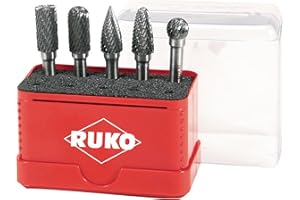 RUKO Tungsten Carbide Totary Burr Set in Mini-Box, Bright Finish, 5 Pieces, R116004