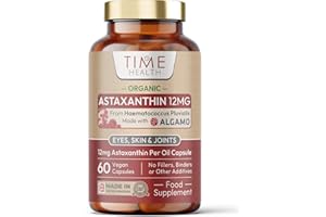 TIME HEALTH New: Organic Astaxanthin Oil 12mg - High Strength - Pure & Natural Astaxanthin - 60 Capsules - Carrageenan Free - Premium Algamo® Oil - Haematococcus Pluvialis - UK Made - Zero Additives - EU Source