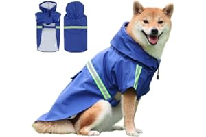 Ducomi Neon Imperméable Chien Petite, Moyenne et Grande Taille - Manteau de Pluie pour Chiens avec Fermeture et Poche - Manteau avec Bande Réfléchissante et Capuche Réglable (Blue, M)