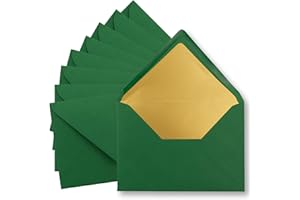 NEUSER PAPIER FarbenFroh by GUSTAV NEUSER Lot de 25 enveloppes à lettres, format C5, vert foncé avec doublure métallisée dorée, 156 x 220 mm, fermeture à collage humide avec rabat pointu