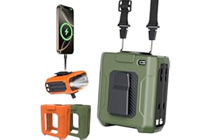 LONHEO Ventilateur 4 en 1 à clip de taille avec batterie externe de 10 000 mAh, 5 vitesses, rechargeable, ventilateur de ceinture portable pour l'extérieur, le camping, l'escalade