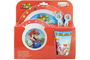 My sweety pop - Set de vaisselle pour enfant - coffret repas - ensemble 5 pièces - Assiette - Bol - Verre - Fourchette – cuillère - Super Mario - Garcon