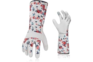 Vgo... Guantes de Jardinería Touchscreen para Mujeres de Piel de Cabra Anti-espinas Antipinchazos, Guantes Trabajo Largos Protección de Antebrazo,1 par