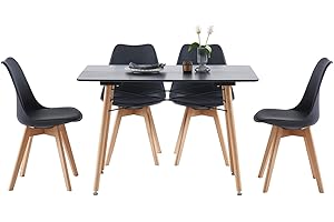 FURNITABLE Essgruppe 5-teilig | Küchentisch-Set | Esszimmertisch mit Stühlen | Esszimmergruppe für Esszimmer Küche Wohnzimmer | Schwarzer Tisch & 4 Schwarzem Stühlen