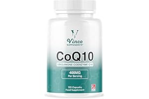VINCO SUPPLEMENTS Vinco CoQ10 400mg - 120 High Strength Ubiquinone Coenzyme Q10 Capsules - Antioxidant for Heart & Cardio, Increased Energy & Focus - Naturally Fermented - Non-GMO & Gluten Free - UK Made
