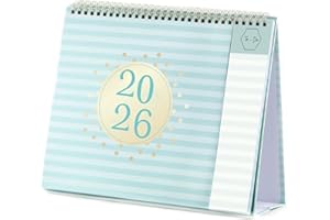 ARTFAN Desk Calendar 2026 - Desktop Calendar 2026 from January 2026 to December 2026, Running weekly memo page, 25.3 x 20.5 x 7.8 cm, Home study office blue stripes.