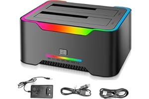 APKLVSR Dual Bay Hard Drive Docking Station for 2.5"/3.5" SATA HDD & SSD - USB 3.0, Offline Cloning, RGB, Up to 40TB Storage, Backup & Data Transfer