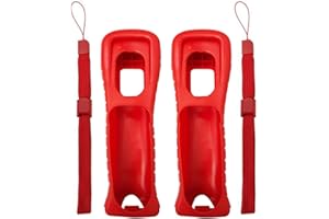 PERFECT PART 2 x Silicone Skin Cover Shell Case with Wrist Strap rope for Wii Remote controller (Red)