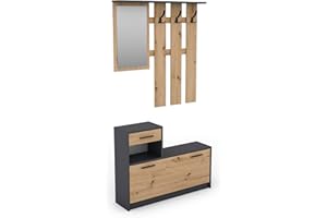 byLIVING Garderoben-Set Tamina/Kommode mit Schuhschrank + hängende Garderobe mit Spiegel/anthrazit/Fronten braun Artisan Eiche/Flur-Schrank/Schränke/Regal / 100 x 190 x 25 cm (B x H x T)