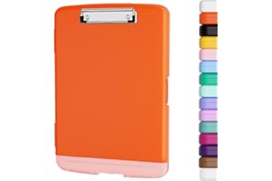 Piasoenc Porte-bloc avec rangement, porte-stylo et classeur légal A4, en plastique résistant, à ouverture latérale, clip à profil bas, pour infirmières, enseignants, juristes, orange