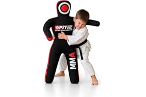FITIZ MMA Dummy Judo Grappling Dummy Punching Bag (UNFILLED) Brazilian BJJ JIU Jitsu Standing Position Dummy Wrestling Martial Arts Boxing Karate Training Dummy (Black/Red,47" Inches)