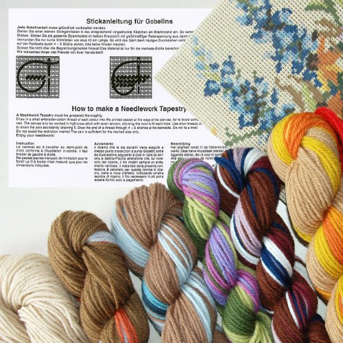 Wundervolle Gobelin Stickpackung “ Blumenstrauß mit Silberdisteln“ – Große Gobelin Stickpackung – komplett – Stickbild / Gobelinbild 50×60 cm - 2