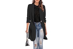 ORANDESIGNE Blazer Femme Chic et Elegant Long Tailleur Manches 3/4 Couleur Unie Surchemise Slim Fit Veste Blazer Casual Habillée Costume Jacket Manteau Cardigan