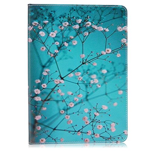 iPad pro 9.7 Hülle,iPad pro Case – Felfy PU Ledertasche Luxe Bookstyle Flip Standfunktion Magnetverschluss Ledertasche Muster Eule Elefant Möwe Schmetterling Bunte Malerei Retro Painted Abdeckung Schutzhülle Ablösbar Handliche Case Tasche Etui für iPad pro 9.7 Zoll (Plum Blume) + 1 x Hellblau Blau Stylus + 1 x Blaue Blumen Dust Plug - 2