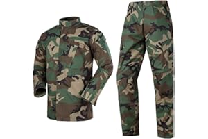 YAOTT Chaqueta Táctica BDU y Pantalón de Combate para Hombre, Manga Larga, Múltiples Bolsillos, Camo, Uniforme Traje Táctico de Airsoft Woodland Hunting Uniforme Militar