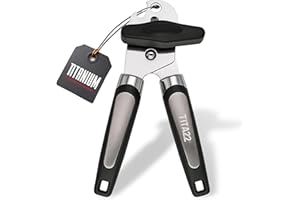 TITA22™ Titanium Coated Manual Tin Opener – Heavy Duty Stainless Steel with Titanium Coating, Rust-Resistant, Ultra Sharp, Ergonomic Soft Grip Handles – Smooth Edge, Safe & Durable Kitchen Tool
