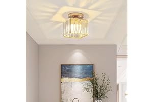 Sxtiger Luz de techo de cristal moderna, mini lámpara de techo de cristal dorado E27 Lámpara de araña de cristal con pantalla cuadrada, para pasillo Entrada Cocina Dormitorio Sala de estar Lámpara
