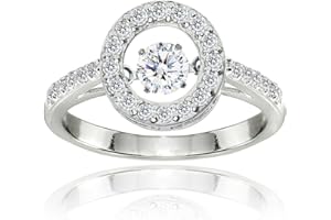 GEMSTAR USA Sterling Silver Dancing Round Halo Ring Made with Swarovski Zirconia