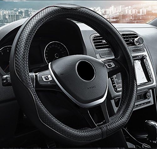 D-Type Universal Fit Leather Car Steering Wheel Cover 37-39CM/15" Anti Slip Breathable Protector Car Accessory Year Round Use for Truck SUV - Black