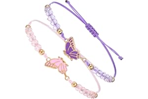 Bewudy 2 bransoletki przyjaźni z motylem, pasujące bransoletki motylkowe, regulowany sznurek, bransoletka dla najlepszych przyjaciół, dla 2 osób, ręcznie robiona biżuteria, prezenty dla kobiet, par, 2