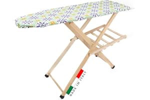 MOHOME Asse da Stiro Legno Luxury Quality Porta Caldaia Faggio Naturale Salvaspazio Pieghevole Altezza Regolabile 133 x 90 x 34 cm Antiscivolo Stabile Colore Mollettone Assortito