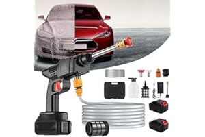 EONDEVO Nettoyeur Haute Pression à Batterie, Nettoyeur Haute Pression sans Fil avec 2 x 16680VF Batteries et Boîte de Rangement, Distance de Pulvérisation d’Eau de 0 à 8 Mètres, pour Voitures Jardin