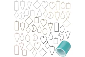 Xinstroe 50PCS Open Lünette Frame Anhänger Charme geometrische hohle Tabletts sortierte Form Open Back Anhänger Formen mit 1 Rolle nahtlose Band