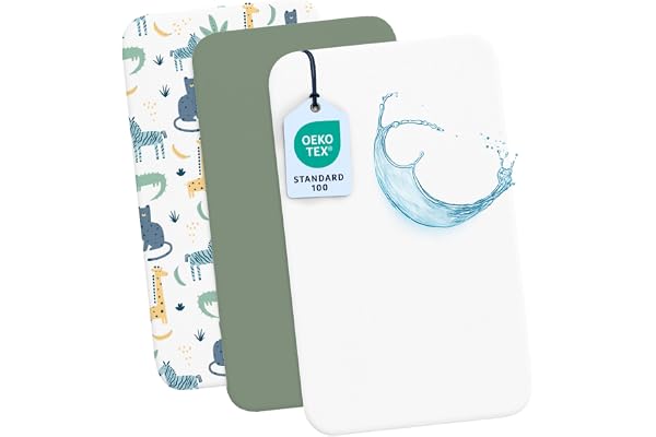 Dreamzie Set med 2 samsovande påsar + 1 vattentät madrassskydd för barn - 55x90 cm - 100% bomull för spjälsängar, samsovande madrasser - Savana-mönster