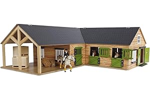 Kids Globe Stajnia dla Koni z Ruchomymi Drzwiami, Oknami i Bramkami, Wielokolorowy, 610211