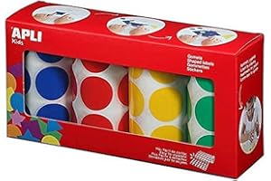 APLI Kids 14769 - Pack rollos de gomets redondos Ø 33 mm amarillo, azul, rojo y verde 4 u.