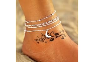 Atentuyi Tobilleras De Plata En Capas Conjunto Luna Colgante De Cuentas Tobillera Pulseras Apiladas Pie De La Cadena Bohemia Pie Descalzo Playa Tobillera Joyas Para Mujeres Y Niñas 4 Piezas