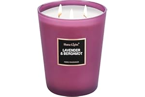 HOME LIGHTS HomeLights Velas de soja altamente perfumadas, grandes, 33.3 oz para el hogar, 3 mechas de algodón, sin humo, de larga duración, 130 horas en lavanda y bergamota, regalo para mujeres y hombres